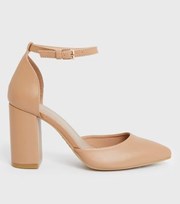 New Look Camel Pointed Block Heel Court Shoes
